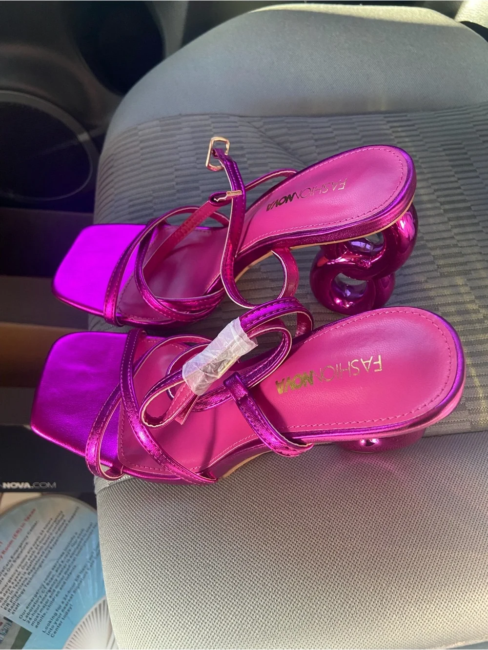 Fashion Nova Metallic Fuchsia Strappy Heels